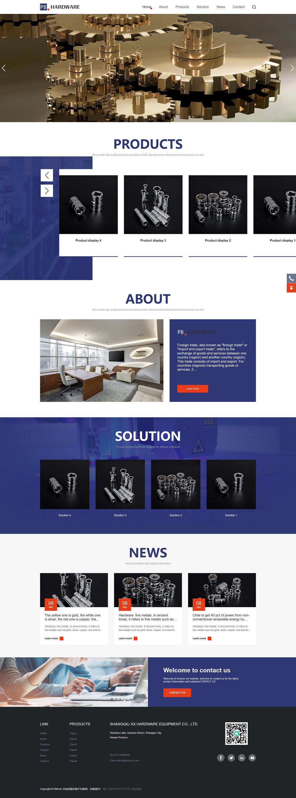 (自适应手机端)响应式pbootcms英文外贸网站模板 五金机械设备外贸网站源码下载