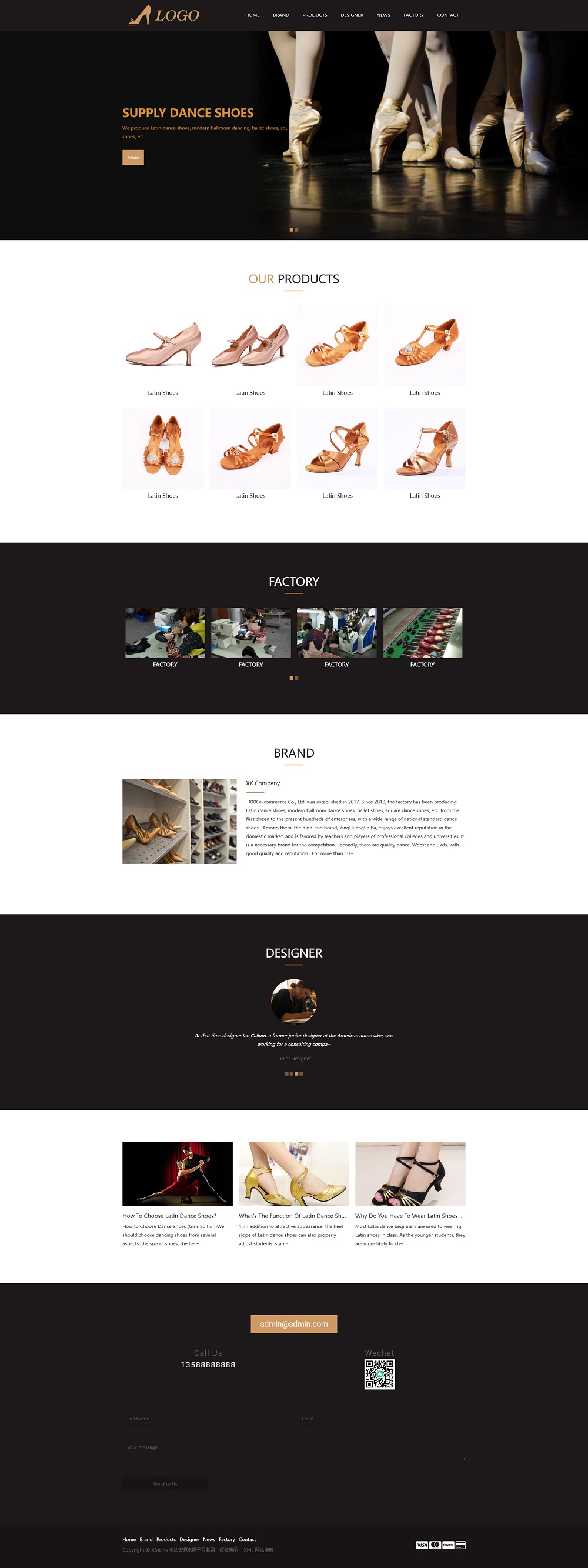 (自适应手机端)英文外贸芭蕾舞鞋网站pbootcms模板 拉丁舞鞋鞋类网站源码下载