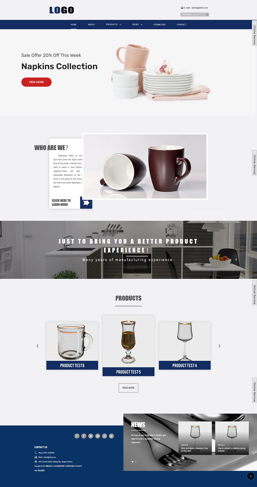 (自适应手机端)餐具生活用品外贸网站模板 – 带下载功能